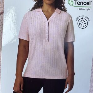 Mondetta Women's XL Ribbed Polo Shirt Pink Tencel e0903